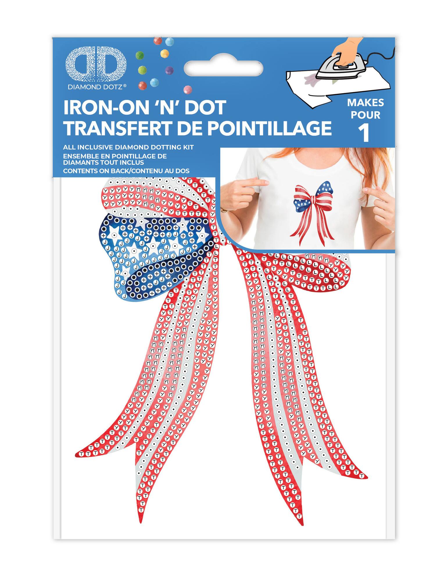 Diamond Dotz® Red, White & Blue Stars & Stripes Bow Iron-On 'n' Dot Kit